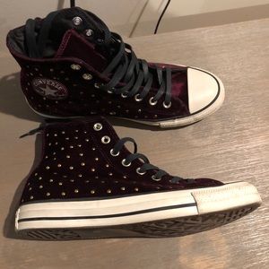 Burgundy velvet converse high top